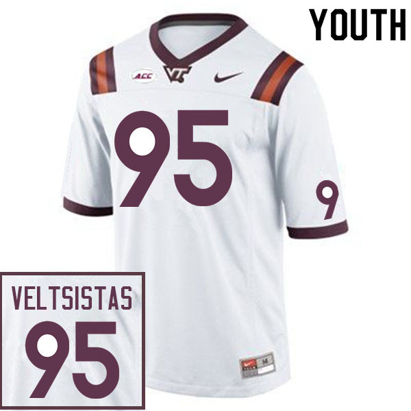 Youth #95 Nick Veltsistas Virginia Tech Hokies College Football Jerseys Sale-White - Click Image to Close